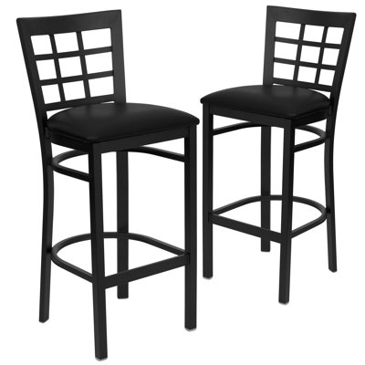 Prompton Series Black Window Back Metal Restaurant Barstool with Vinyl Upholstered Seat by Lark Manor