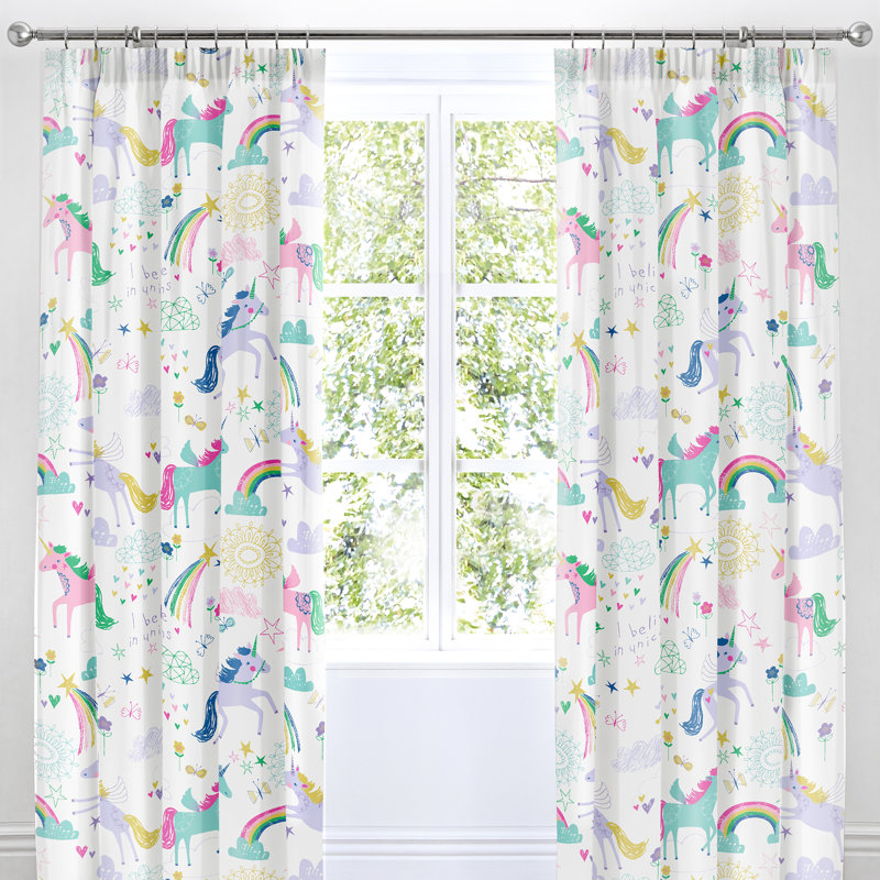 Rainbow Unicorn Pencil Pleat Room Darkening Curtains