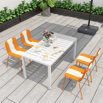 Indoor/Outdoor Color Block Chairs 4-Pack - Sturdy Metal Legs & PP Plastic Seats, Striped Modern Design for Terrace, Living Room, Cafe(Table not included)