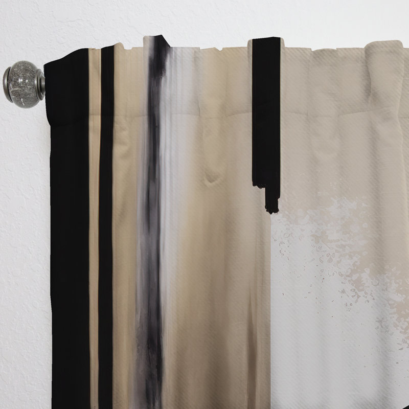 Rideau en velours abstrait noir, blanc et doré Expression IV - 1 panneau, L 52 po x L 84 po