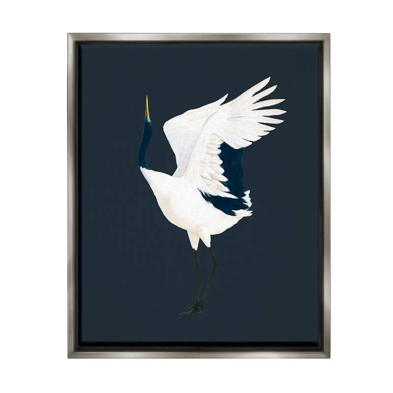 «Crane Bird Facing Left» par Grace Popp sur toile, Cadre flottant gris lustré, H 31 po x l 25 po