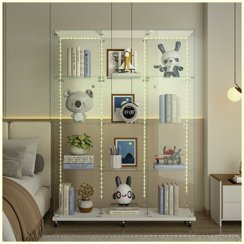 Vitrine moderne en verre trempé avec bande lumineuse à DEL Bluetooth, Blanc