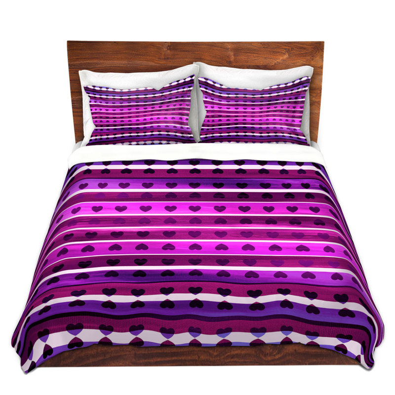Ensemble de housse de couette pour grand lit DiaNoche en microfibre par Julia Di Sano - Heart Love - mauve