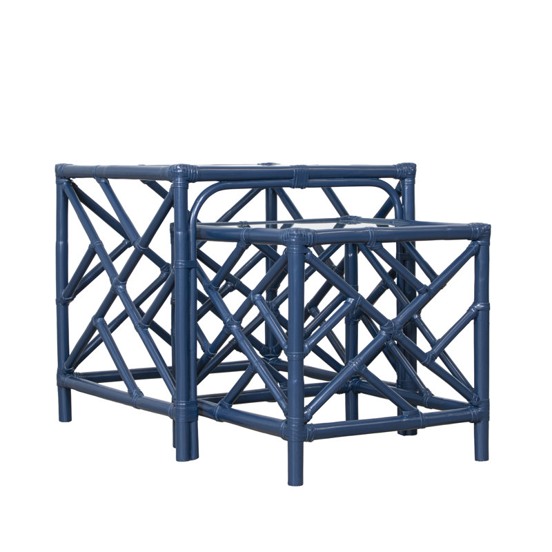 Chippendale Glass Nesting End Table, Navy
