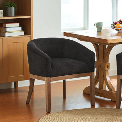 Kanalu Mid-Century Linen Dining Chair With Curved Backrest And Wood Legs