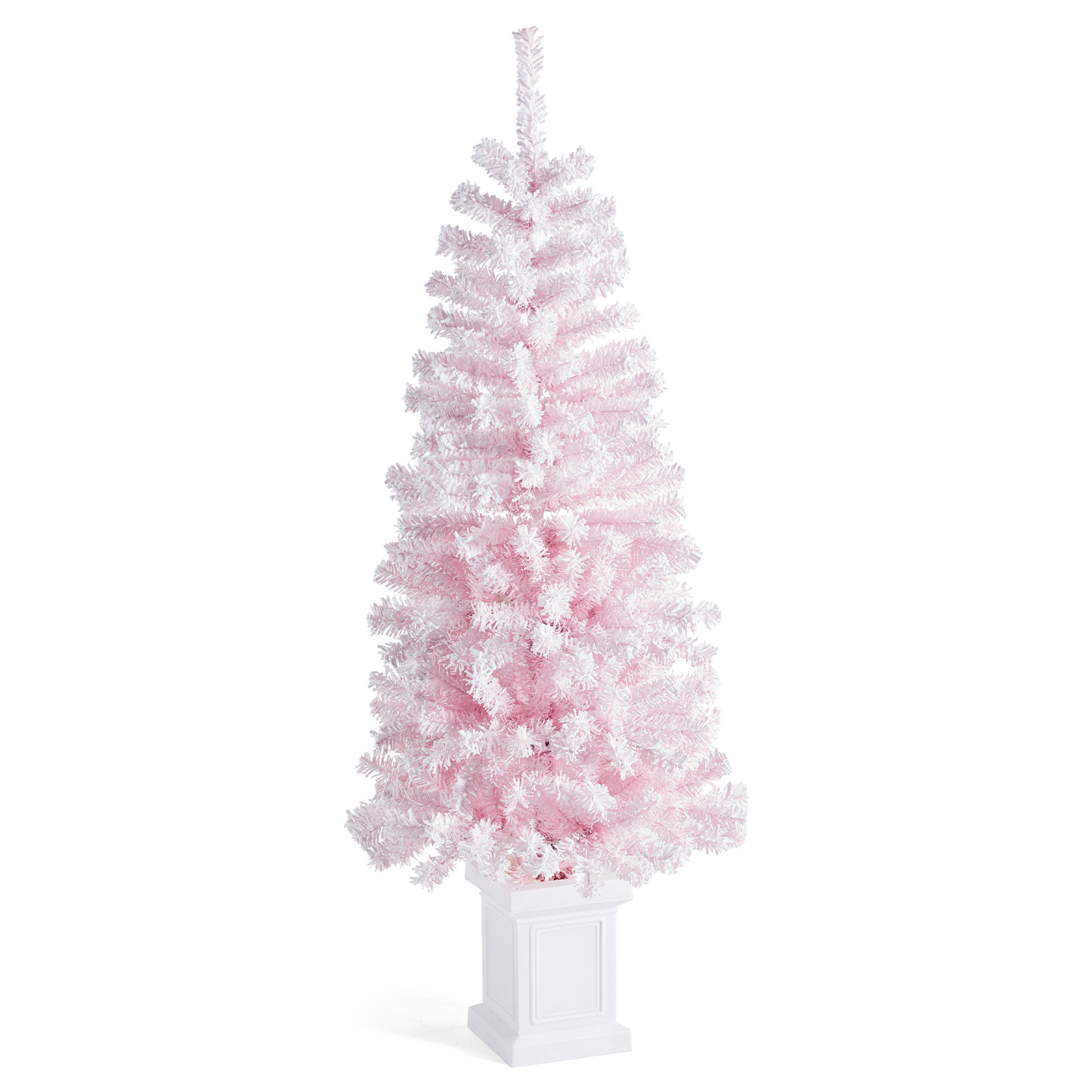 Abraham Pre-Lit Flocked Pink Christmas Tree, 5'