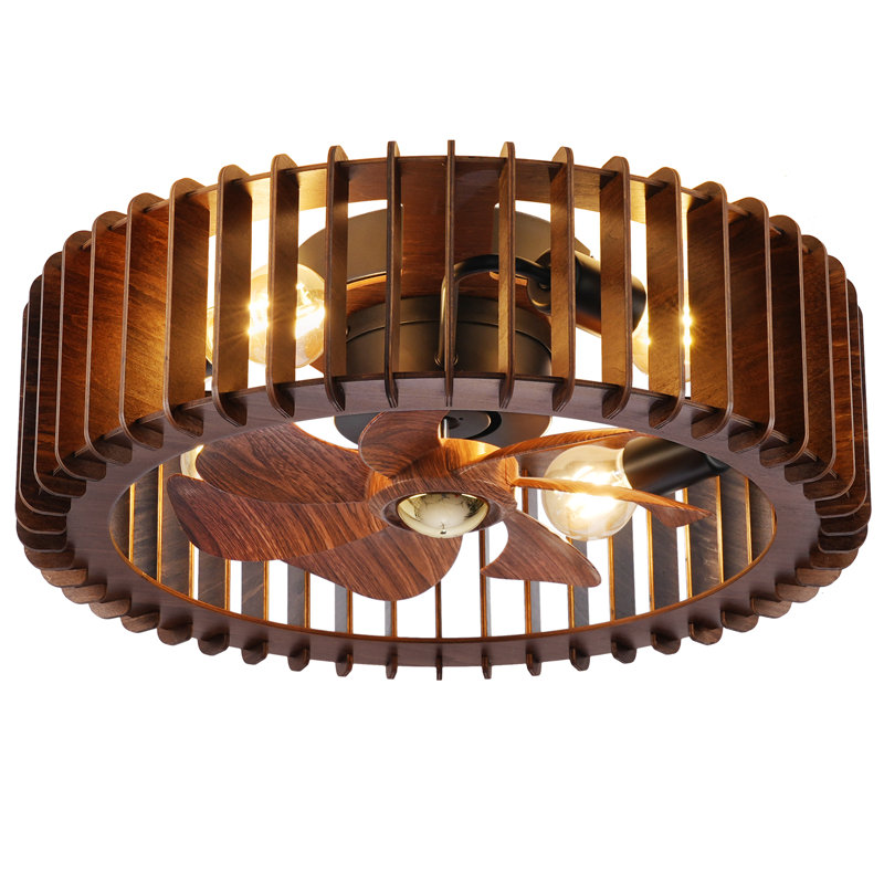 Ventilateur de plafond encastré en bois 20 po avec lumières, Fandelier avec télécommande et moteur DC réversible