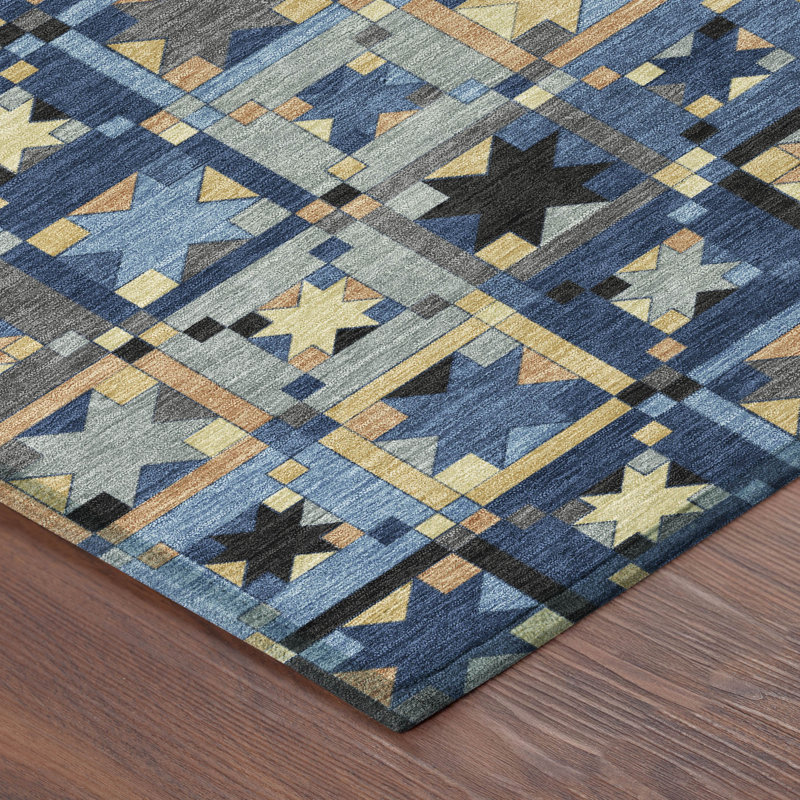 Machine Washable Indoor/Outdoor Chantille ACN2553 Patchwork Rug, 3' x 5', Navy