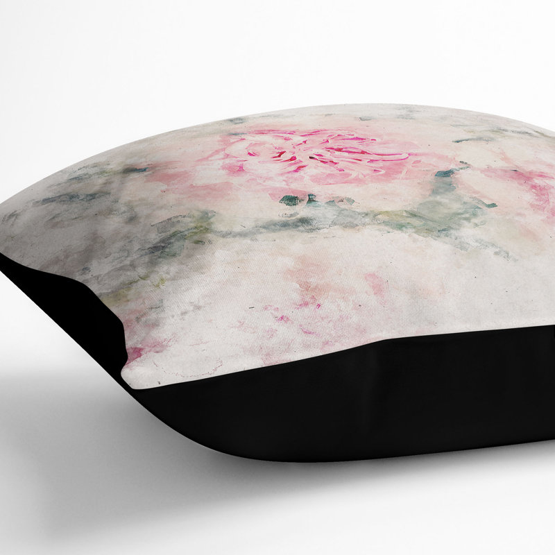 Floral Square Throw Cushion, 40cm H x 40cm W x 15cm D, Black