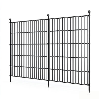 Spear-Top Low-Maintenance Animal Barrier 23.6ft L x 32in H Black Metal No-Dig Stake-In Garden Border for Dogs 10(-Pack)