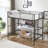 Metal Single Size Loft Bed, Metal Bed Frame with Removable Ladder and Safety Guardrail, Space Saving-1273729879