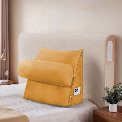 Adjustable Wedge Reading Pillow For Bed & Couch - Back Support Cushion With Removable Crystal Velvet Cover