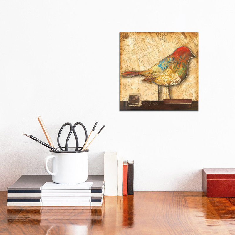 Impression d’art graphique, "Bird of collage II" par Patricia Pinto, Toile tendue, Pas de tapis, H 12 po x l 12 po x P 1,5 po