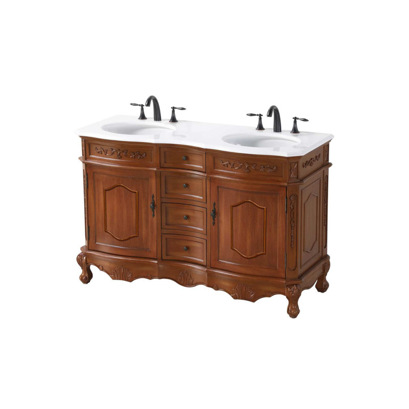 54 inch Double Bathroom Vanity in Teak, Teak