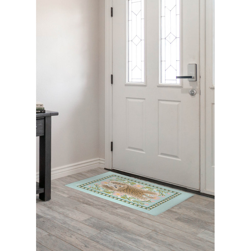 Dormer Lying Leopard Flowers Blue Indoor Doormat, Blue, 48" W x 72" L