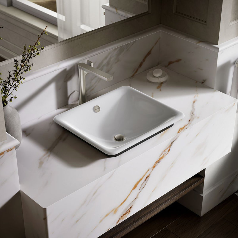 Iron Plains 6.3" Tall Metal Rectangular Bathroom Sink with Overflow, White