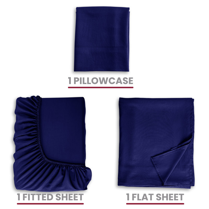 Luxury 4 Piece Solid Sheets Soft Rayon From Bamboo Blend Bedding Sheet Set, Twin XL, Navy Blue