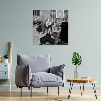 1950S Group Of Teens Boys Girls Watching Console Television Knotty Pine Rec Room Classic Retro Vintage Pine Urban Architecture Wall Art
