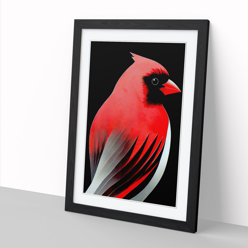 FRM-V0523-351X Cardinal Bird Abstract - Single Picture Frame Print, 46cm H x 34cm W x 2cm D, Black Framed