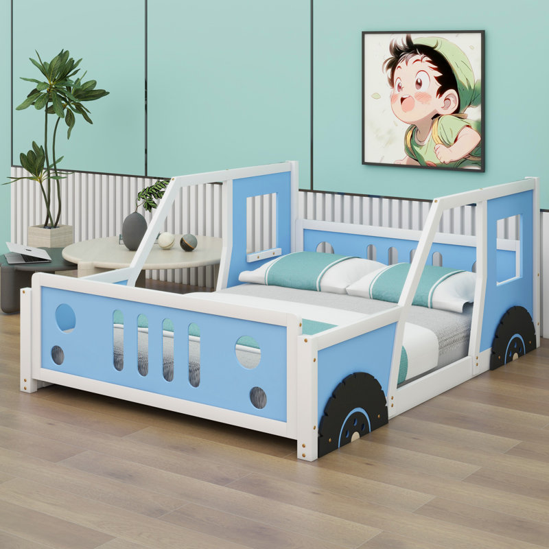 Lit plateforme classique en forme de voiture, Bleu