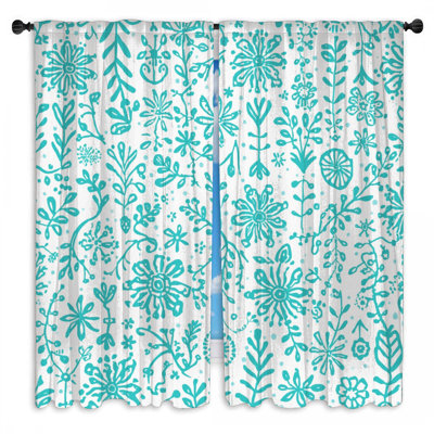Turquoise Floral Pattern Window Curtains Floral Sheer & Room Darkening - 2 Panels
