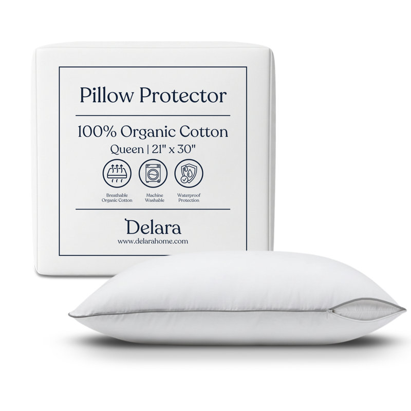 Delara 100% Organic Cotton Pillow Protector, GOTS Certified, Pack of 2, White, 21" x 30", Queen