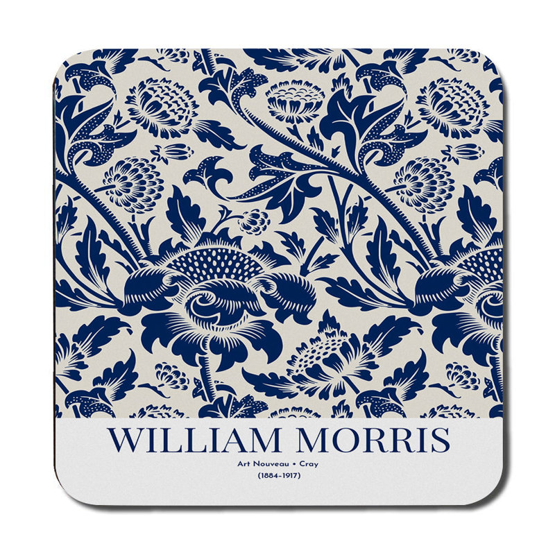 William Morris Placemat And Coaster Set Blue Floral On Wood Bottom Heritage Collection