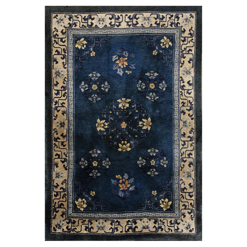 Vintage Silk Chinese Floral, Medallion Knotted Rug
