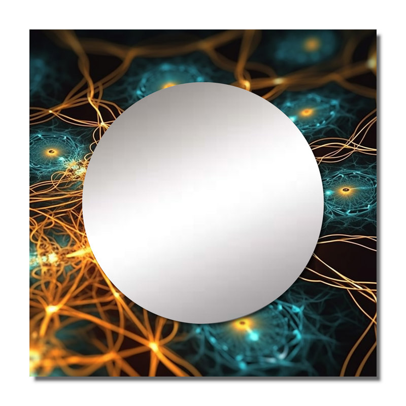 Infinity Matrix In Retro Turquoise And Gold - Fractals Mirror Square for Wall Art Decor, 23 po x 23 po