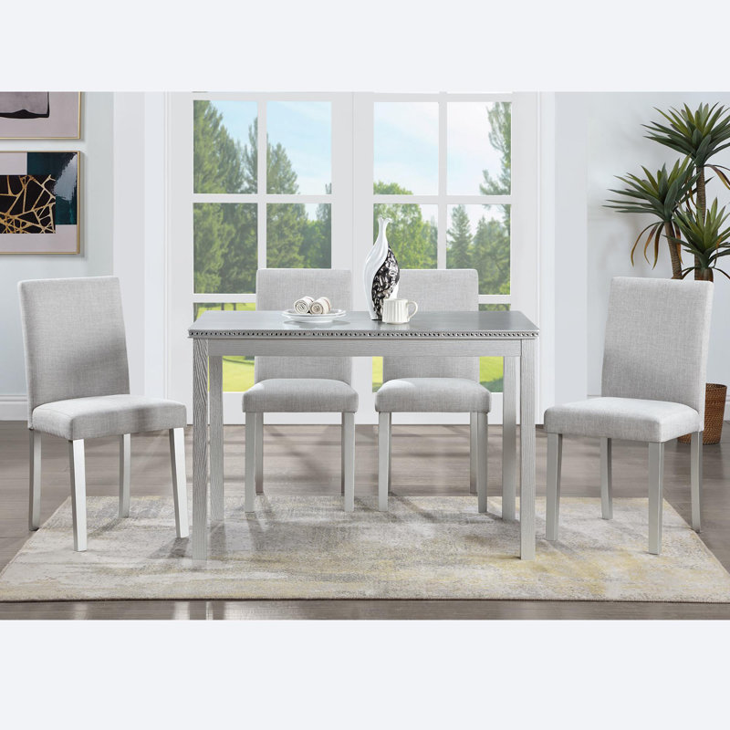 Dining Table Set 5 Pieces, Silver Gray, Silver Gray