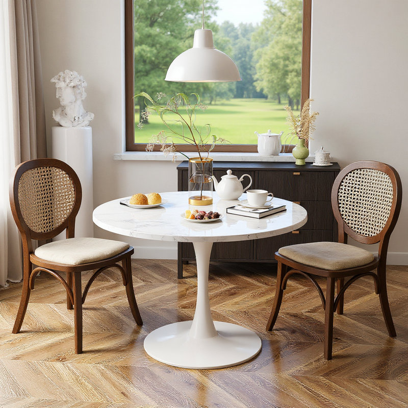 Table de salle à manger Indars, L 31,5 po x L 31,5 po, Marbre blanc
