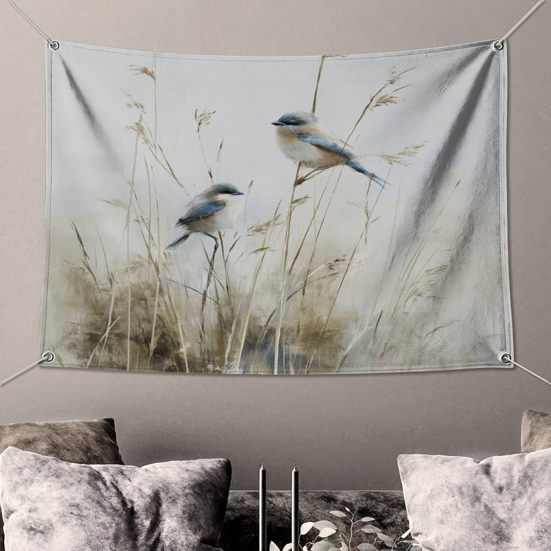 Tapisserie murale oiseaux - décoration murale animaux, H 104 po x 88 avec 4 œillets