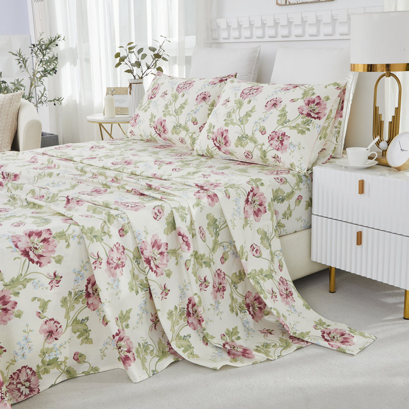 Ensemble de draps pour chambre d'amis 4 pièces 100% coton, Ensemble de draps pour lit simple avec deux taies 