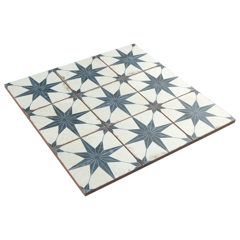 Carreau de céramique à motif pour mur et plancher 13 po x 13 po Harmonia, Blanc / bleu denim