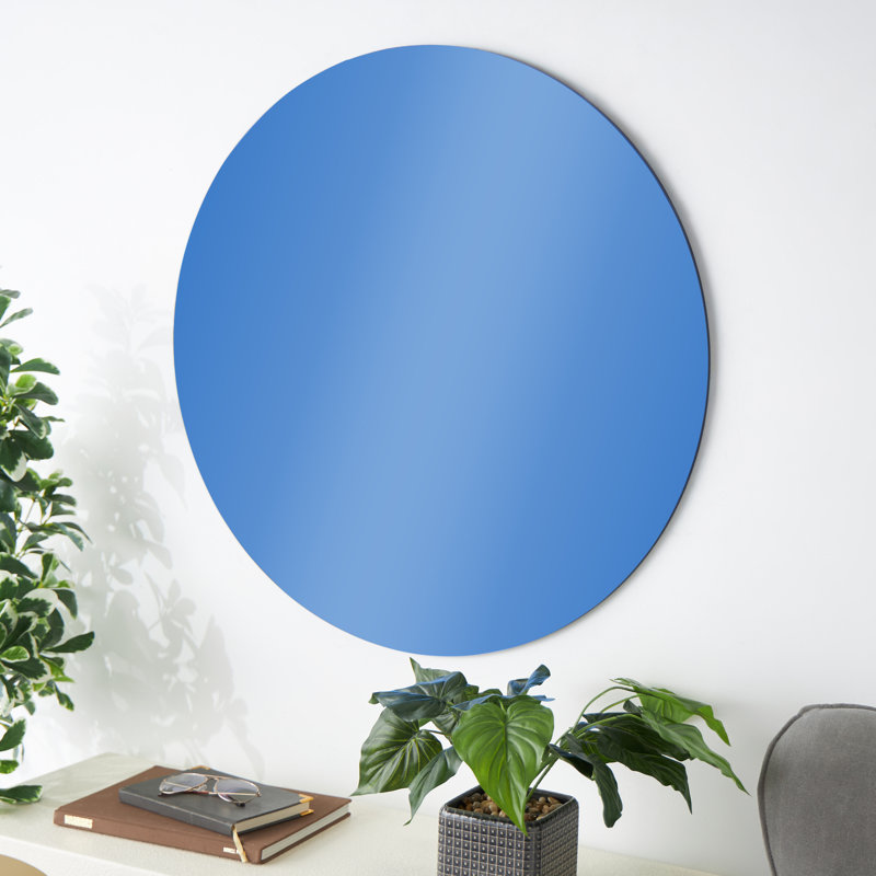 Wood Round Tinted Wall Mirror, Blue
