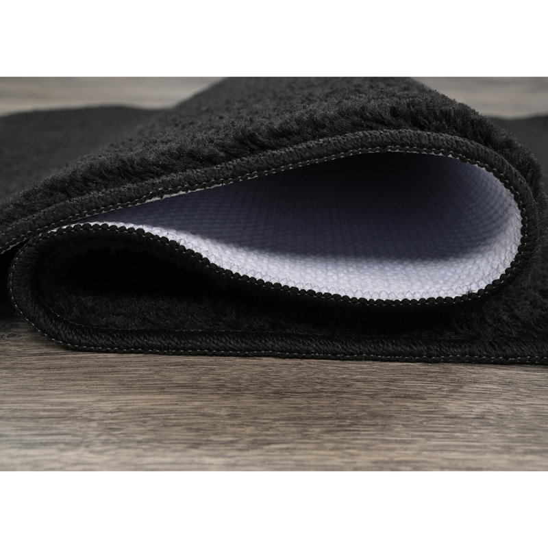 Monarrez Nylon Bath Rug with Non-Slip Backing, Black, Single- 60" L x 22" W