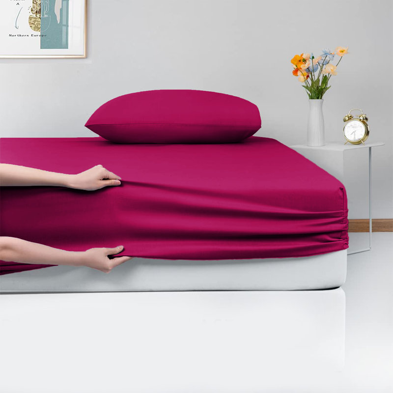Laurne 200 Thread Count Microfiber Brushed Deep Fitted Bed Sheet, Pink, Double (4'6)