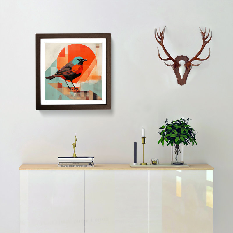 Robin Constructivism No.3 - Single Picture Frame Print on Wood, Walnut