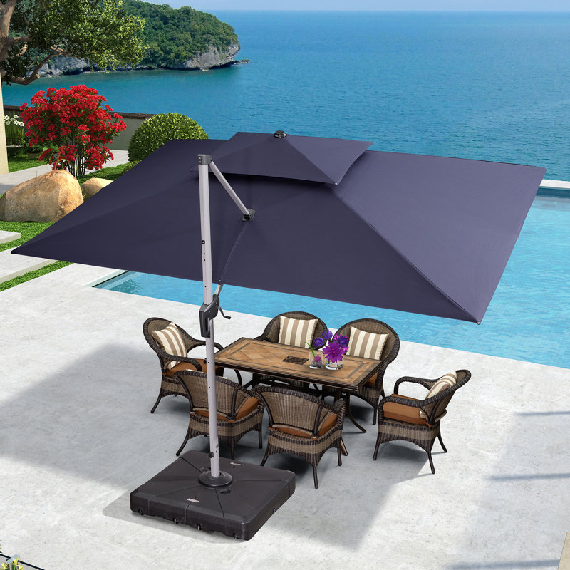 4m x 3m Rectangular Cantilever Parasol With Base, Navy Blue