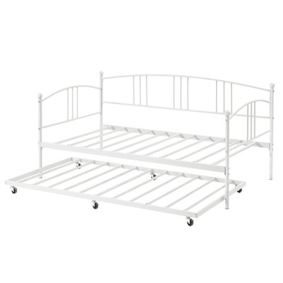 Lit de jour en métal avec lit gigogne escamotable peu encombrant, support de lattes en acier robuste, tête de lit arquée, facile à assembler, idéal pour les enfants, les adolescents et les adultes, salon ou chambre d'amis, blanc, simple