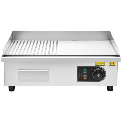 Plaque chauffante commerciale en acier inoxydable 21,06 x 11,81 pouces 1750w 122 - 570f à contrôle de température pour steak avec trou d'égouttement et patins