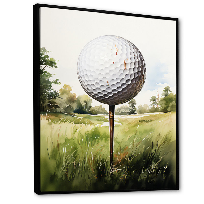 Minimalisme, balle de golf I - art mural de golf pour le salon, Cadre flottant noir, H 20 po x l 12 po x P 1 po