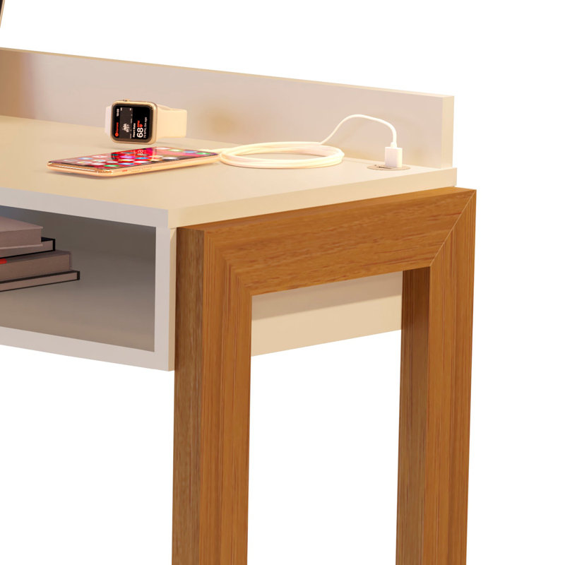 Boahaus Daca Office Desk with Drawer, Shelf, and Built-In USB Port, White