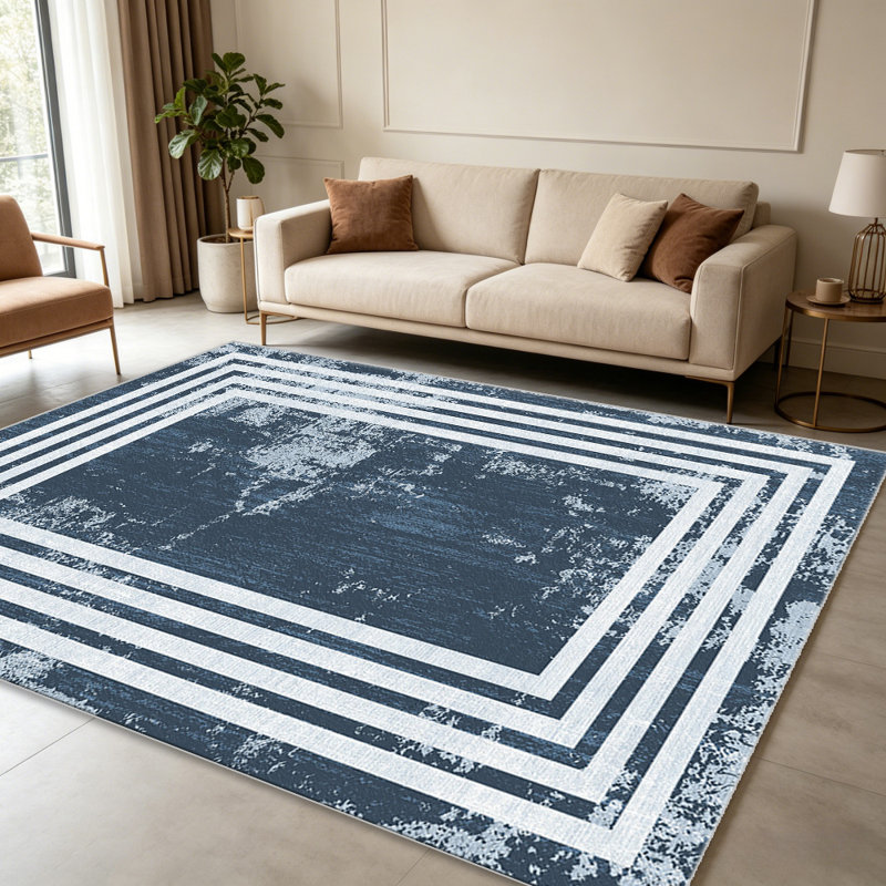 Blue Multi Border carpet-easy to clean, machine-washable, soft and comfortable; suitable for door mats, kitchens, living rooms, bedrooms, corridors, and laundry areas. Easy to clean, durable carpet for home decoration.