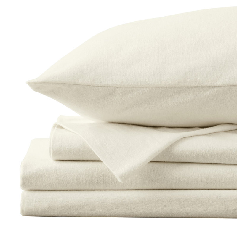 Ensemble de draps 100% coton Chalet, Ivoire, Ensemble de draps pour lit double avec un drap-hou