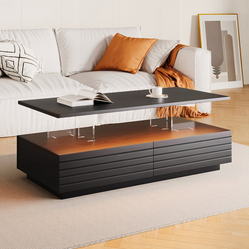 Table basse moderne à DEL avec éclairage réglable, rangement spacieux et fabrication robuste pour les salons élégants, Noir
