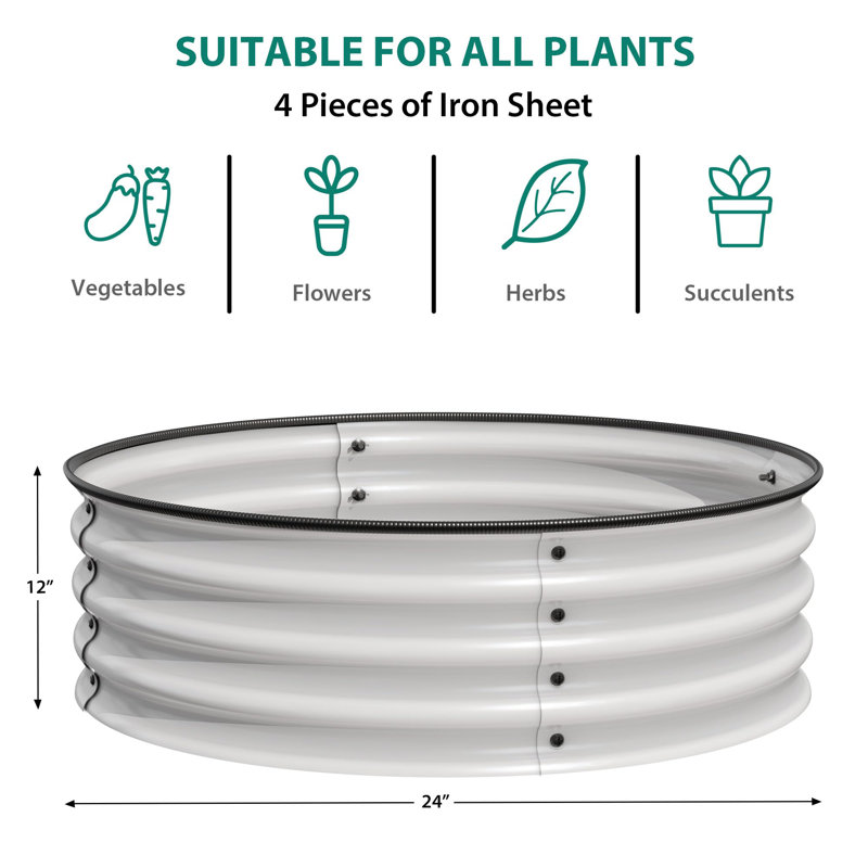 2 Pack Round Galvanized Steel Raised Garden Bed 2x2x1 ft, Rust-Resistant Planter Box for Patio Garden, White