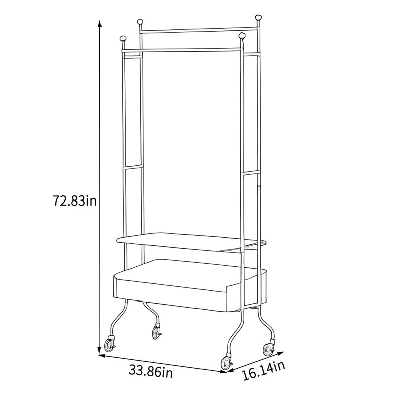 Rolling Coat Rack with 360° Wheels & Storage