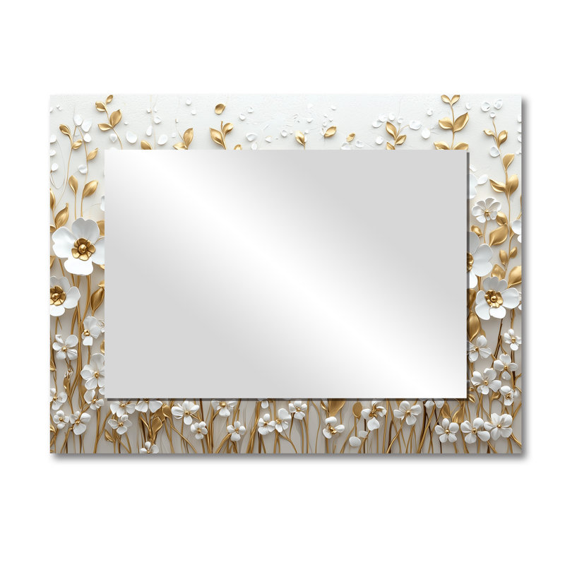White Orchid Tree Garden Of Branches I - Wildflowers Mirror Wall Decor - Printed On Metal, 30" x 40"