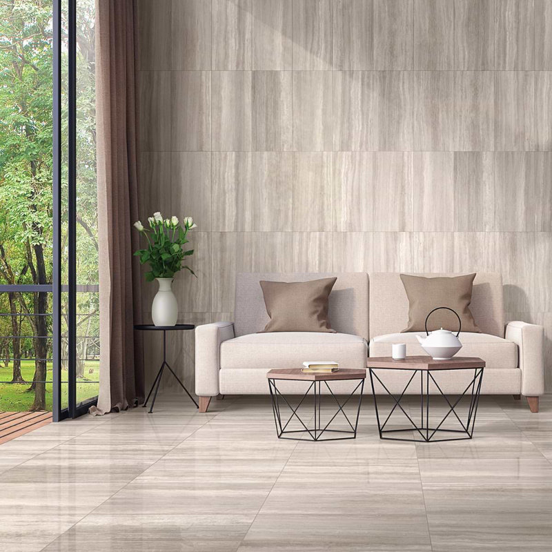 Nashville 12x24 Matte Travertine Look Porcelain Tile, Taupe Polished